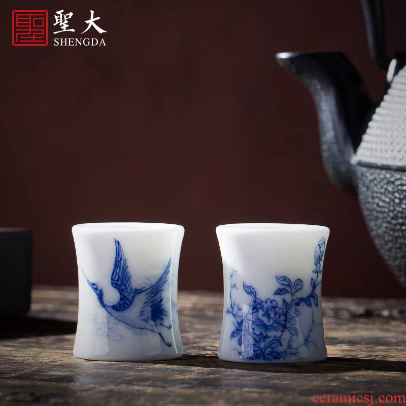 The big buy blue and white bamboo GaiWanCha hand - made ceramic cover lid all hand jingdezhen kung fu tea accessories
