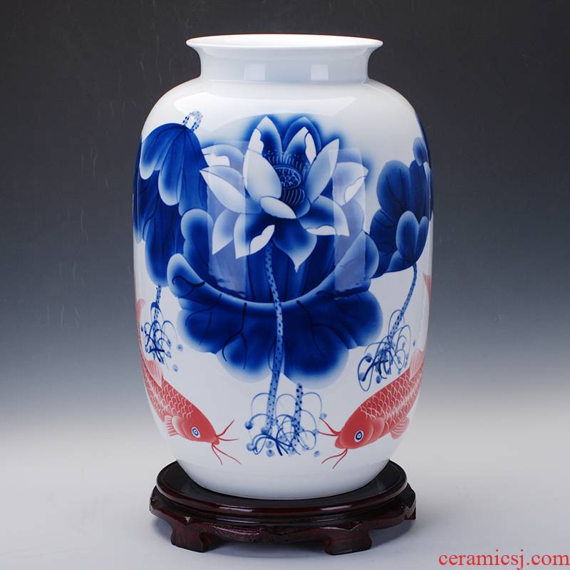 242 hand - made of jingdezhen ceramics glaze color lotus fish blue and white porcelain vases, famous masterpiece collection certificate