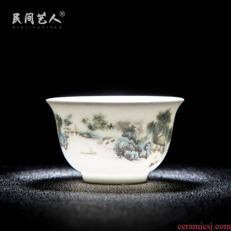 Jingdezhen ceramic sample tea cup on glaze color green landscape master cup personal cup bowl kung fu tea cup