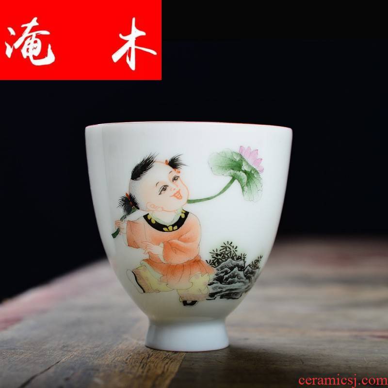 Submerged wood jingdezhen half hand - made pastel glass cup characters kung fu tea set sample tea cup master single cup [support