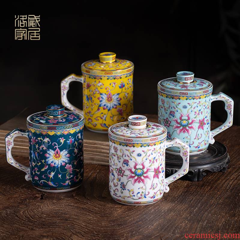 Jingdezhen ceramic cups colored enamel tea cups of tea tea set office separation filter of a single office cup