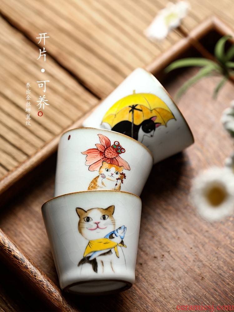 Master cup your up sample tea cup cup of jingdezhen ceramic kung fu tea cups, pure hand - made cat is hand - made tea tea set