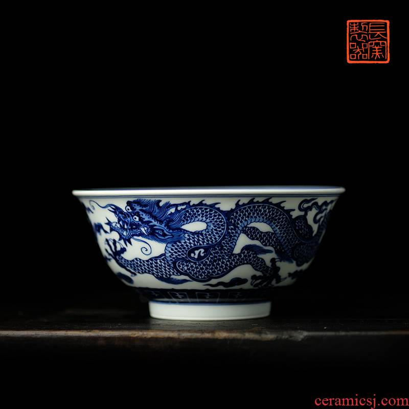 Long up jack offered home - cooked hand - made jingdezhen blue and white longfeng bowls in pure manual archaize ceramic tableware furnishing articles