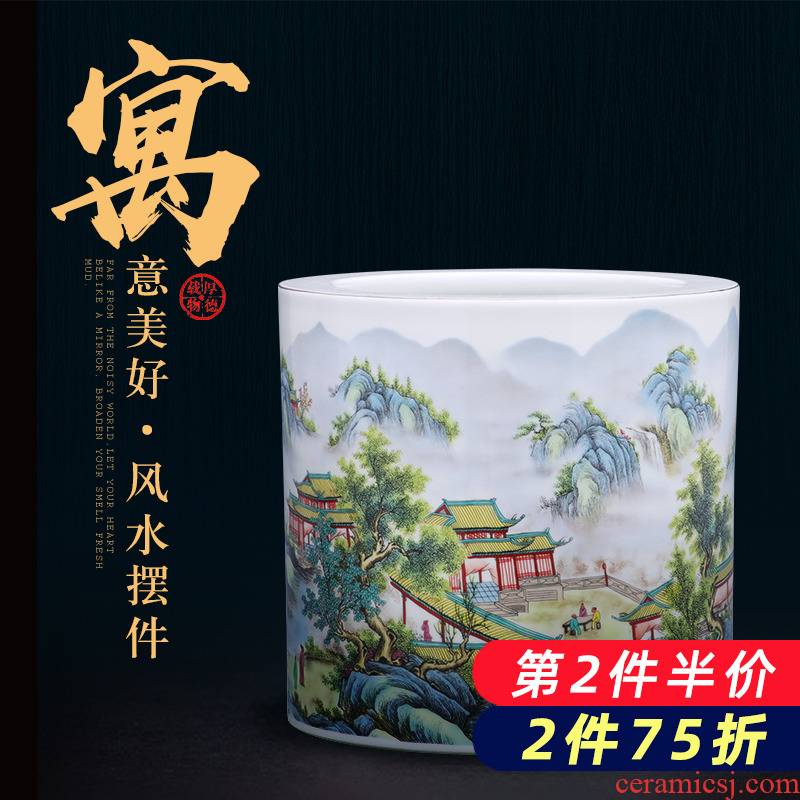 Modern Chinese jingdezhen ceramics powder enamel vase furnishing articles calligraphy cylinder home sitting room adornment ornament