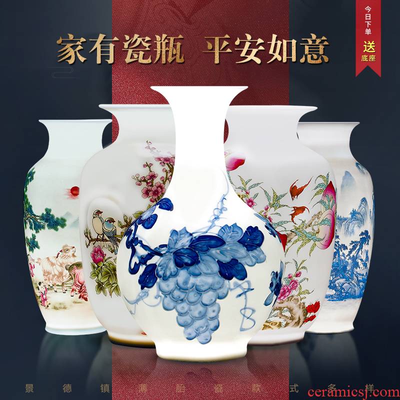Hand - made porcelain vase of blue and white porcelain of jingdezhen ceramics Chinese flower arranging household adornment handicraft furnishing articles sitting room