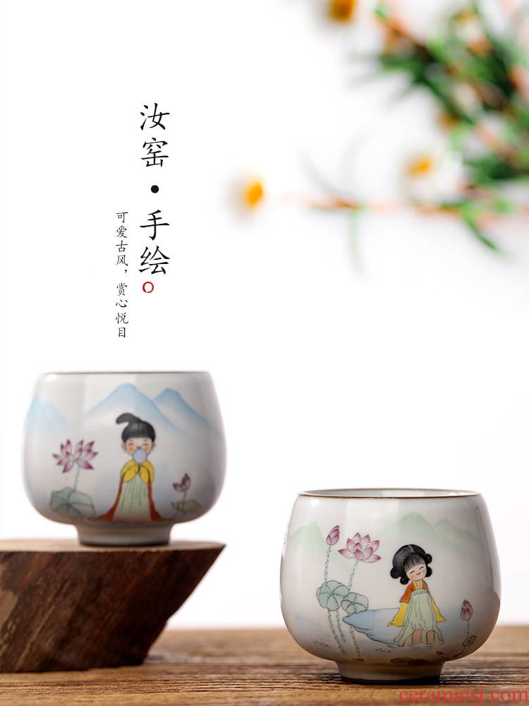 Jingdezhen hand - made ru up market metrix who cup of pure manual sample tea cup single CPU kung fu tea light ceramic cups ancient characters