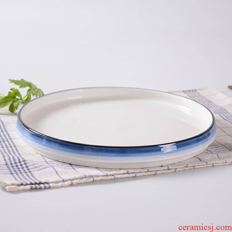 Ceramic plate tray was disc flat cake for breakfast dish simple hand - made ltd. hotel hotel restaurant tableware