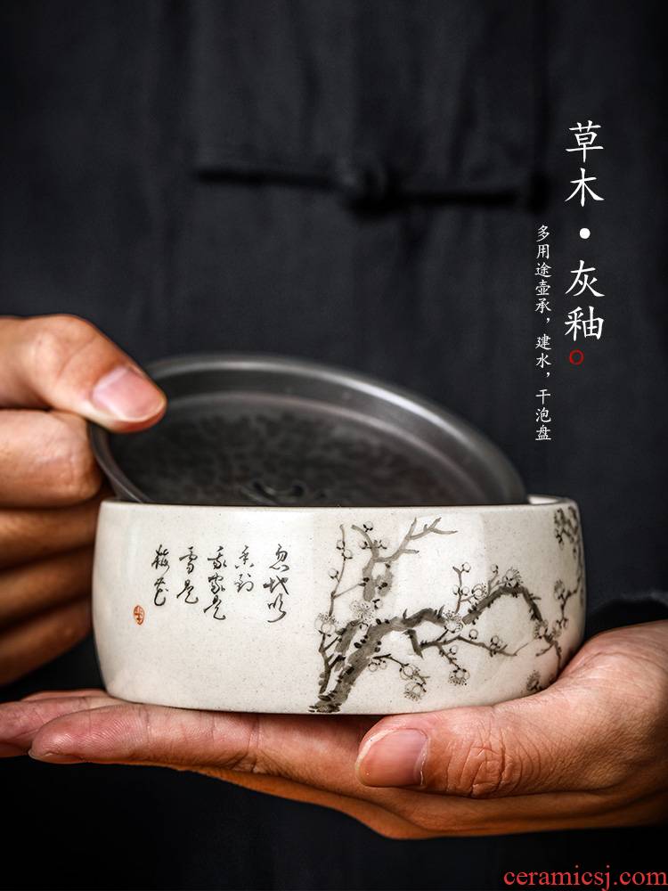 Plant ash glaze pot of bearing dry Taiwan restoring ancient ways of jingdezhen ceramic tea 12 water pure manual name plum home pot cup mat
