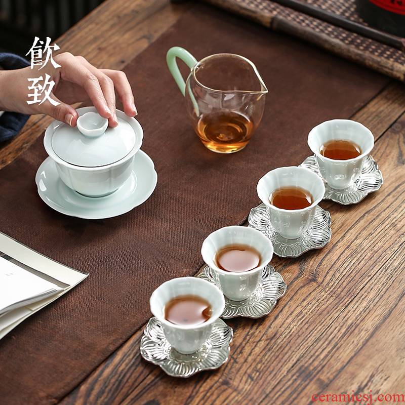 Ultimately responds to jingdezhen celadon tureen tea cup suit make tea tea art household contracted Japanese kung fu tea set office