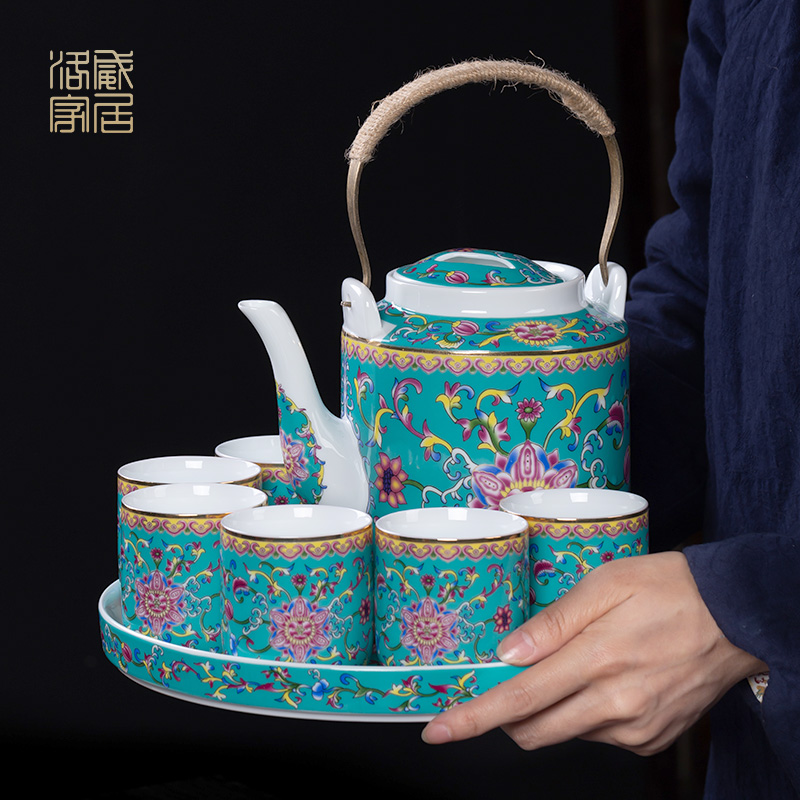 Cool colored enamel kettle sets jingdezhen ceramic household of Chinese style old archaize large - capacity cold pot teapot