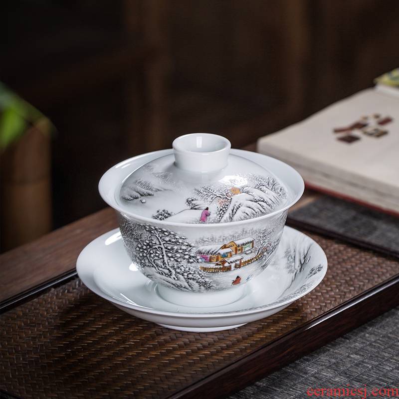 Owl up with jingdezhen ceramic tureen tea service manual kung fu tea cups three landscape bowl bowl tea set
