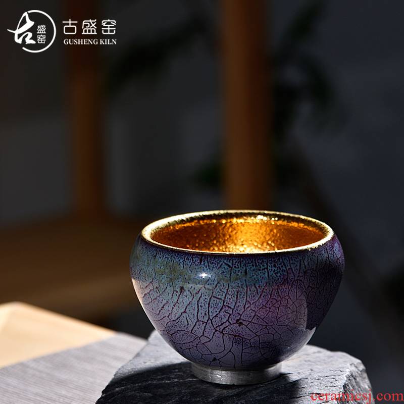 Ocean 's ancient sheng up new 24 k gold ceramic up Taiwan temmoku master cup single CPU jun porcelain fine gold cup