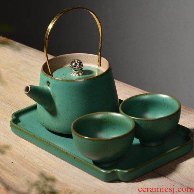 The Japanese kitchen coarse ceramic tea set travel of a complete set of portable kung fu tea set a pot of two cups of ceramic tea tray cups