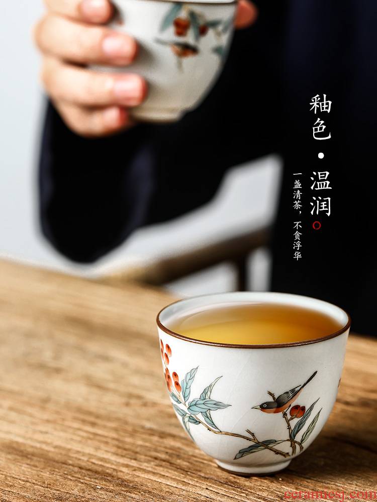 Jingdezhen hand - made master cup single CPU getting checking ceramic cups sample tea cup loquat bird your up kung fu tea set