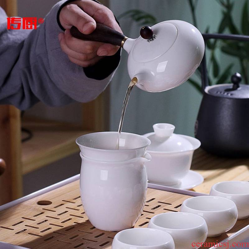 The kitchen dehua white porcelain optional along an abundant distribution 】 【 kung fu tea set household suet jade contracted wood