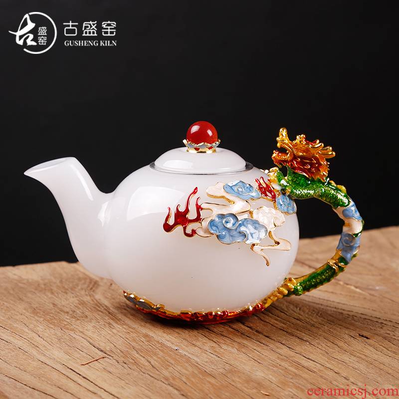 The ancient jade porcelain stone pot sheng up porcelain household enamel teapot Pyrex glass tea set single pot pot