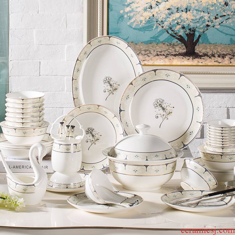 Dishes suit household jingdezhen European - style ipads porcelain tableware chopsticks ceramic bowl, dish plate Korean combination