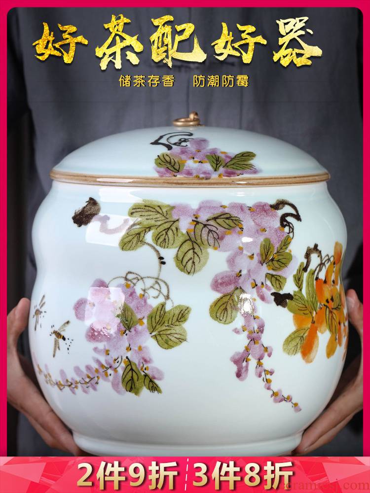 Jingdezhen ceramics scent caddy fixings seal pot large moistureproof mildew household puer tea storage tanks with cover