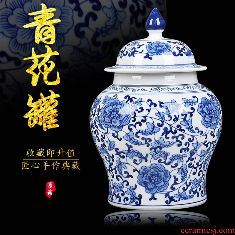 Jingdezhen blue and white ceramics storage tank caddy fixings the general pot of Chinese style restoring ancient ways vase decorates porch place