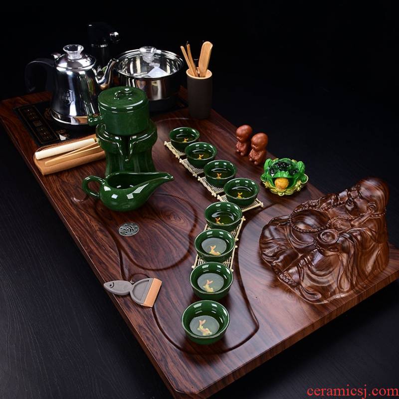 The kitchen violet arenaceous kung fu tea set contracted household automatic magnetic electric heating furnace of a complete set of tea solid wood tea tray