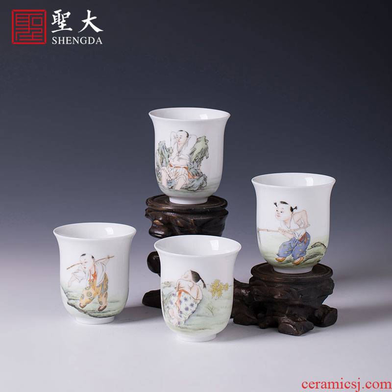Santa teacups hand - made ceramic kungfu pastel summer tong qu set of jingdezhen tea cup master cup single CPU hand