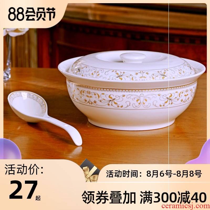 Jingdezhen with cover round ceramic soup pot pot soup pot dishes suit creative large - sized domestic large bowl of soup bowl