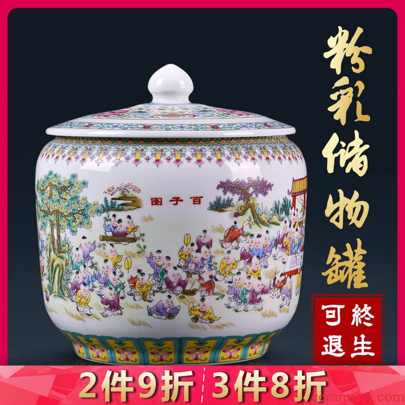 Jingdezhen ceramics tea pot home moisture storage tanks large puer tea cylinder storage tank decorative furnishing articles