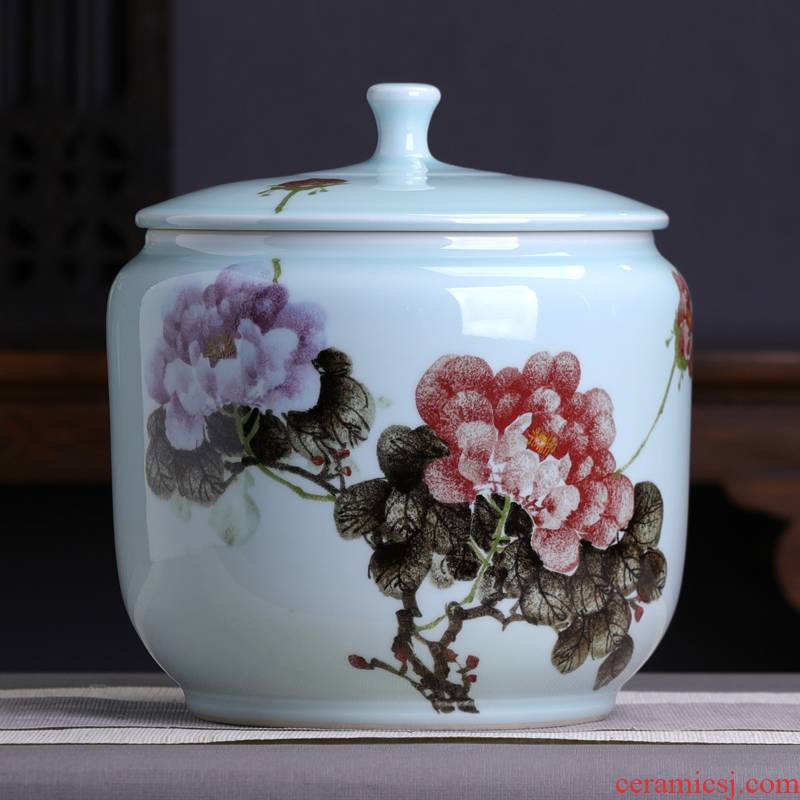 Jingdezhen hand - made seven cakes tea pot seal moisture large ceramic pu 'er tea urn storage POTS of household