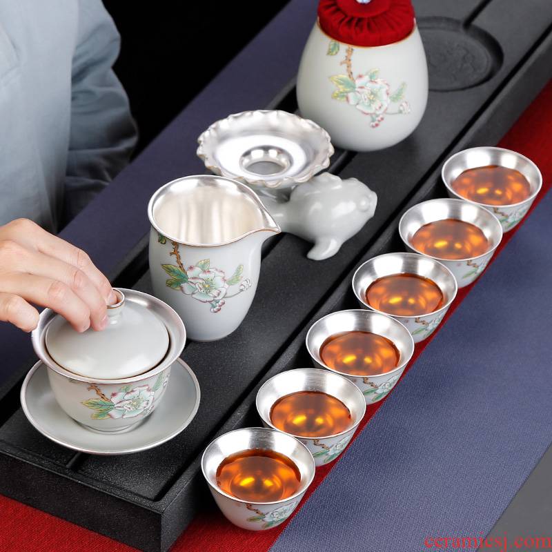 Kung fu tea sets tea cup home 6 sitting room tea creative office of jingdezhen ceramics silver tureen