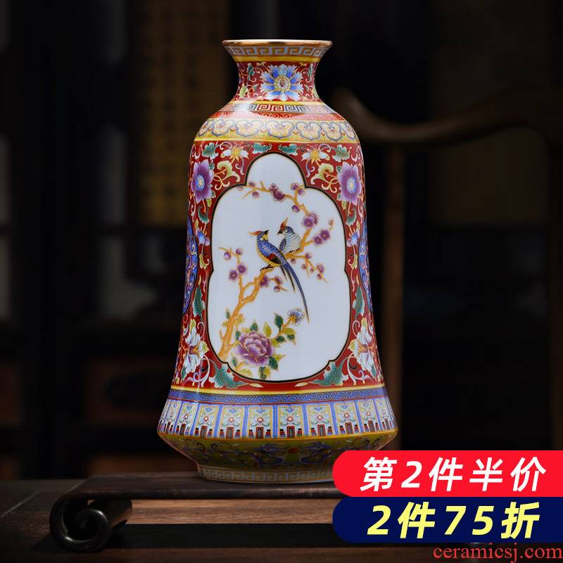 Jingdezhen ceramic antique colored enamel porcelain vase creative home furnishing articles flower arrangement rich ancient frame sitting room adornment