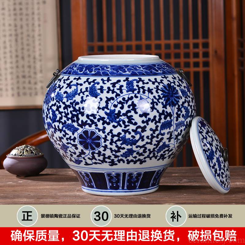 Jingdezhen ceramics general blue and white porcelain tea pot storage tank with cover to receive Chinese style household decorative furnishing articles