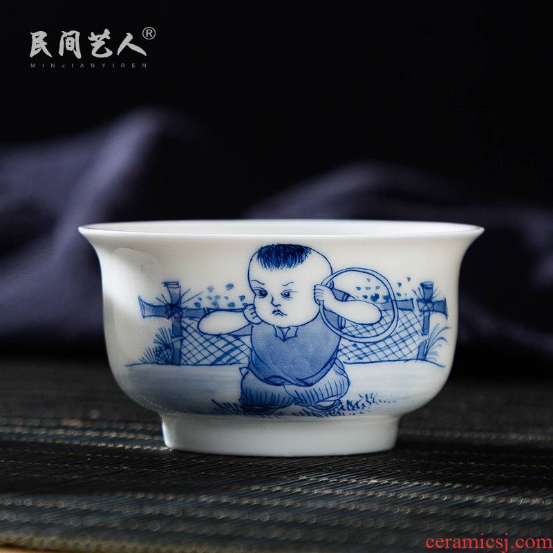 Jingdezhen ceramic hand - made master cup tong qu kung fu tea cups small bowl of blue and white porcelain individual cup sample tea cup