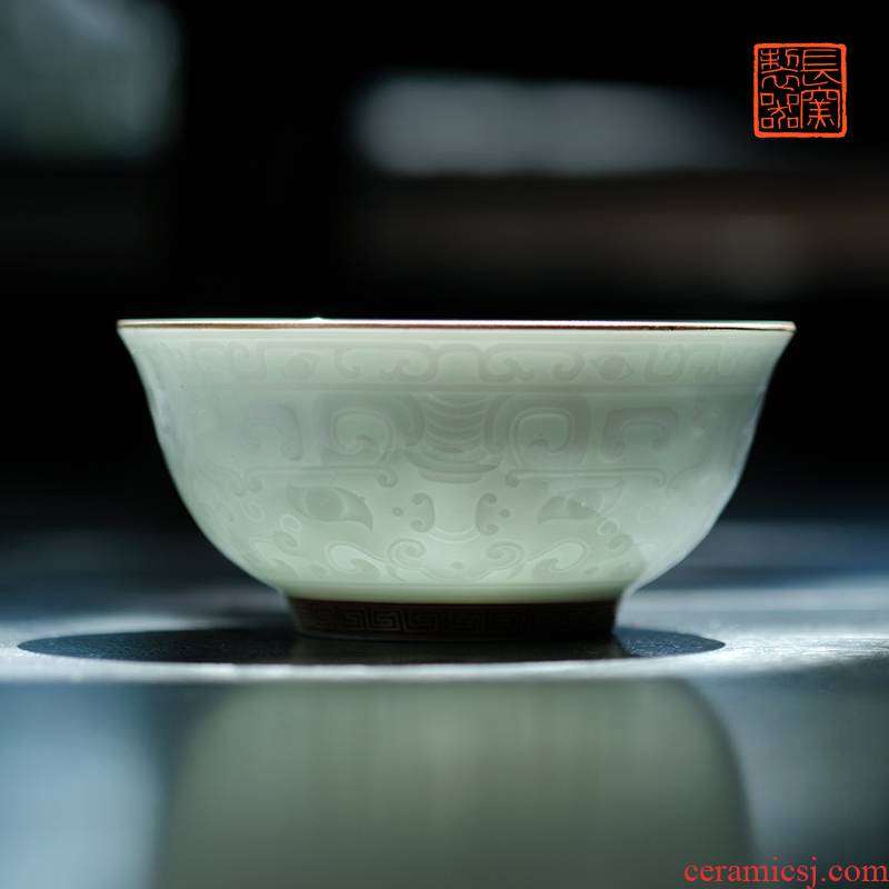 Offered home - cooked ju long up controller shadow green see colour meander small bowl carved beast jingdezhen antique ceramics by hand