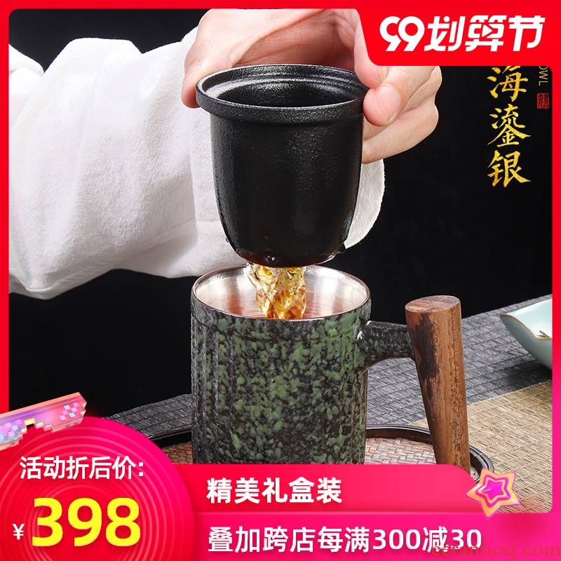 Artisan fairy coppering. As silver wood cup tea cup with cover the office ceramic cup mark filtration separation of tea cups