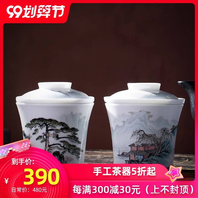 The big crack of pottery and porcelain cup with new color filter hand - made scenery all hand jingdezhen kung fu tea tea cup