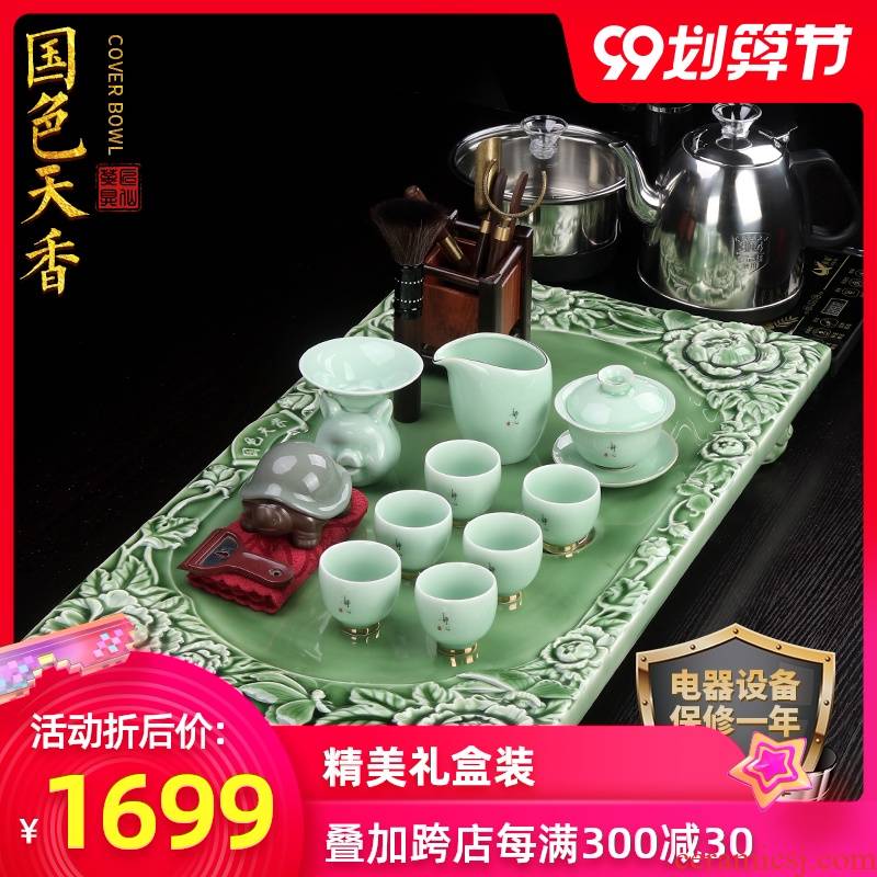 Artisan fairy kung fu tea set celadon make tea tea tea tray is one home sitting room high - grade tea cups