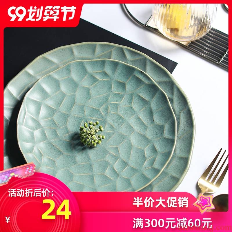 Northern wind ins creative checking ceramic tableware household food dish plate irregular dessert plate of beefsteak