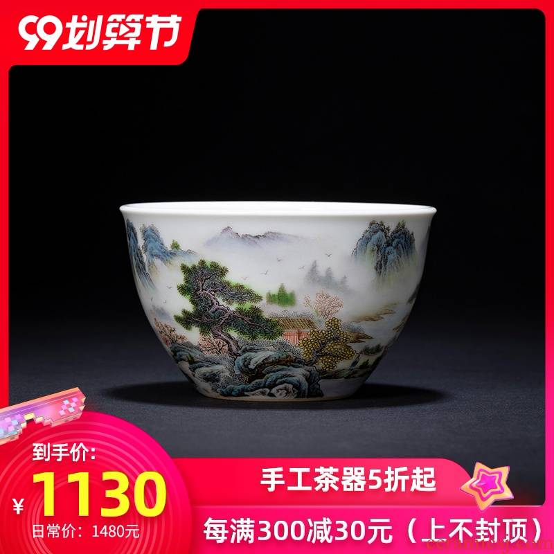 Santa teacups hand - made ceramic kungfu pastel landscape forest yu Yin figure masters cup sample tea cup of jingdezhen tea service