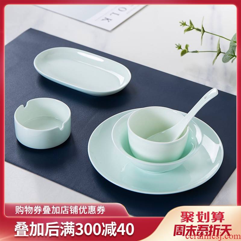 Ipads China tableware club creative Chinese restaurant ceramic plate blue glaze bowls disc plate ipads porcelain table suits for