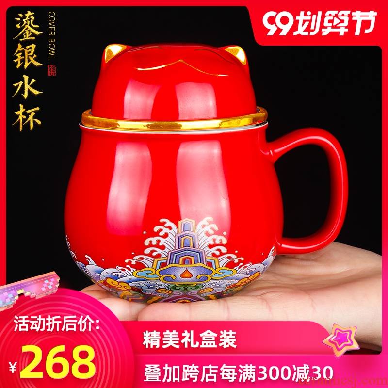 Artisan fairy ceramic coppering. As silver cup manual creative office tea cup and cup with cover filtration separation of tea cups