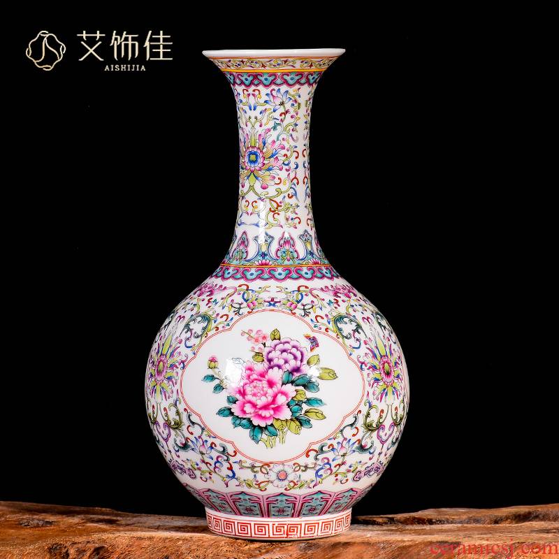 Jingdezhen ceramics powder enamel thin foetus vase dry flower arranging rich ancient frame sitting room adornment of Chinese style household furnishing articles