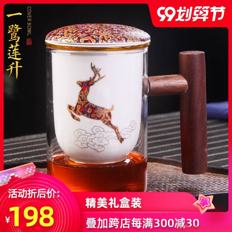 Artisan fairy high borosilicate glass glass ceramic colored enamel lid pure manual bladder separation filter tea cup