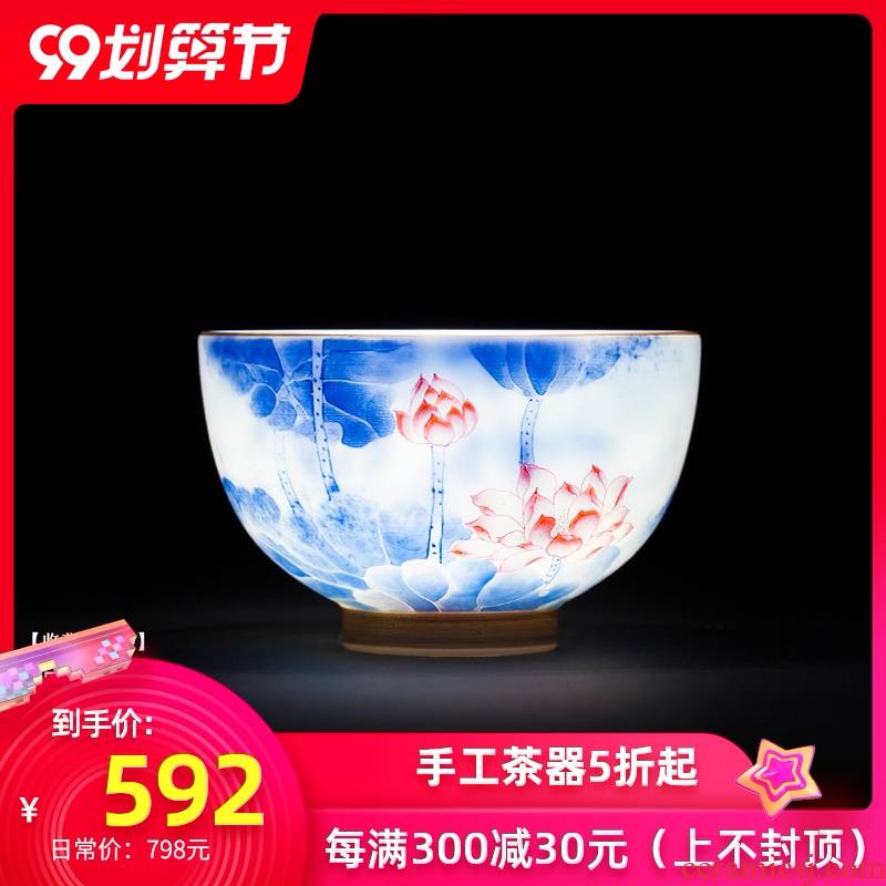 Santa teacups hand - made ceramic kungfu pastel blue fight Dutch masters cup sample tea cup manual of jingdezhen tea service