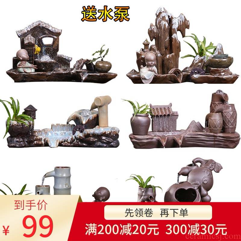 Ceramic furnishing articles furnishing articles automatic cycle - oxygen tank water fish farming water fountain indoor household humidifier