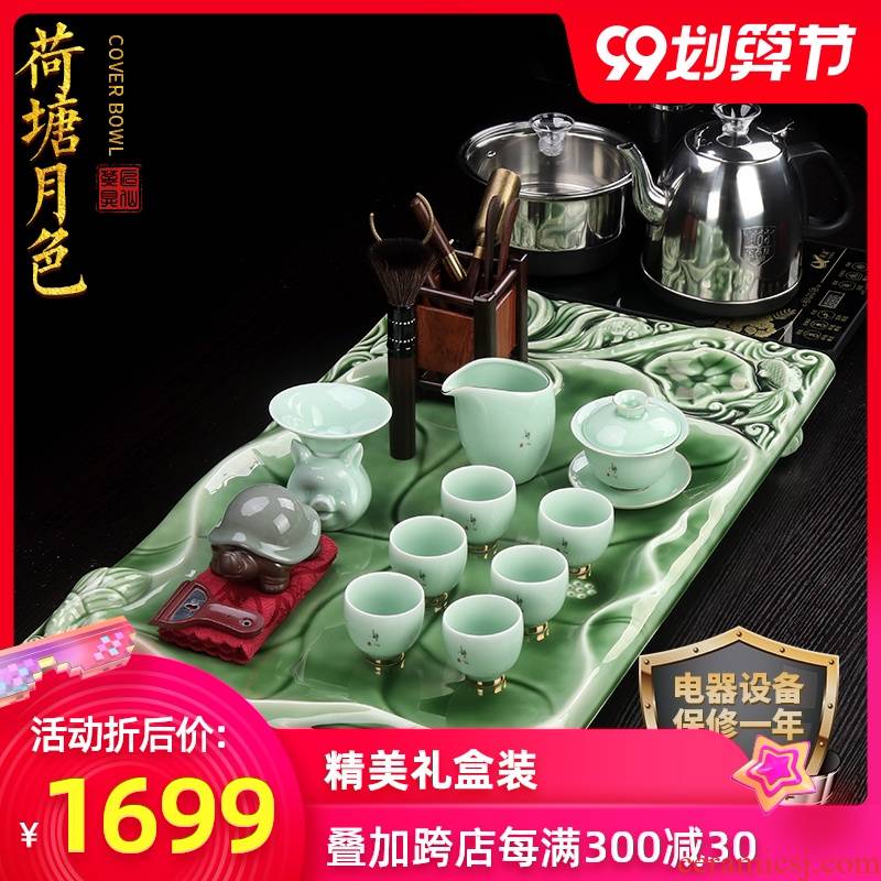 Artisan fairy kung fu tea sets tea tea table one ceramic household cup tea tray was suit celadon tea set