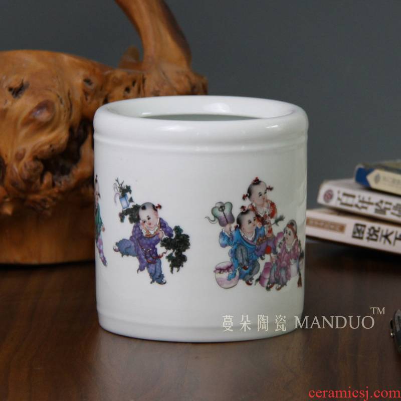 High - grade ceramic brush pot straight vase supplies decorative furnishing articles pen container M six flower culture study