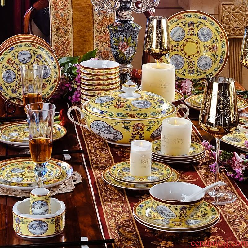60 qianlong ocean see colour 】 【 skull porcelain tableware suit European imperial up household enamel bowls plates suits for