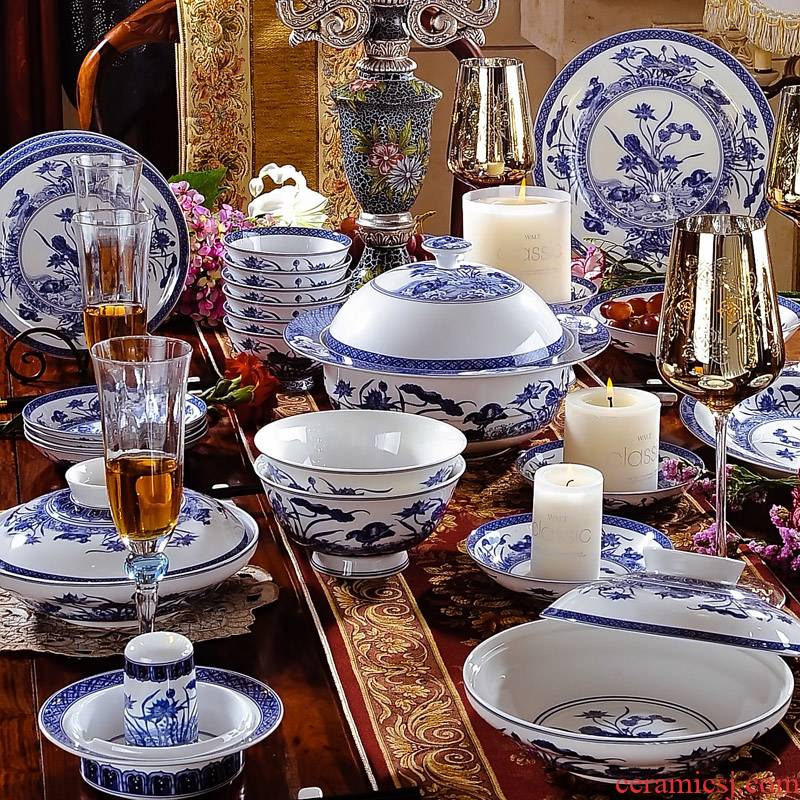 60 head of archaize of jingdezhen blue and white porcelain girlfriend ipads porcelain tableware ceramics wedding gift set to use