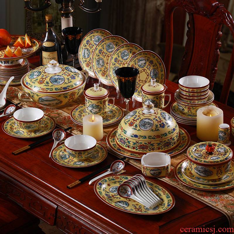 Colored enamel tableware qianlong ocean see colour 】 【 80 skull porcelain tableware suit banquet tableware of Chinese palace style