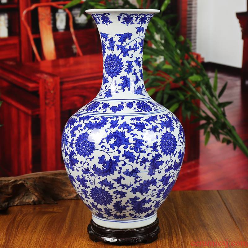 Jingdezhen ceramic vase under the glaze color blue and white porcelain lotus flower modern home sitting room place classical handicraft